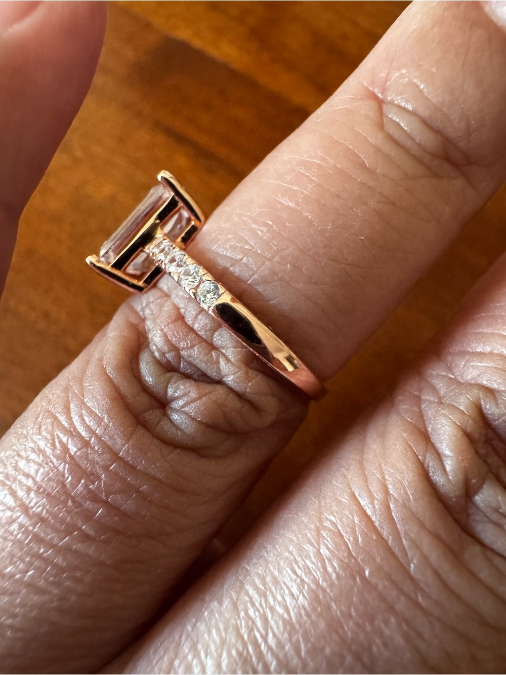 Diamonique Sterling Silver, Rose Gold Plated Emerald-Cut with Pave Shoulders - Picture 4 of 7